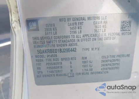 2011 Buick Enclave 1Xl из США, поврежденный, VIN 5GAKRBED1BJ296442